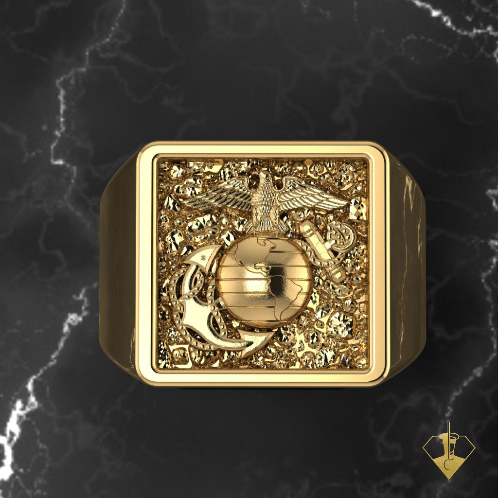 USMC 10k Gold EGA High Polished Marine Corps Ring