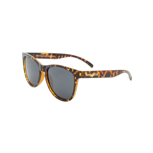 Hangten Kids Sunglasses Smoke Polarized Lens Polished Tortoise Frame Tortoise Temple Raised Gold Logo Shark Eyes HTK09BPOLWC A