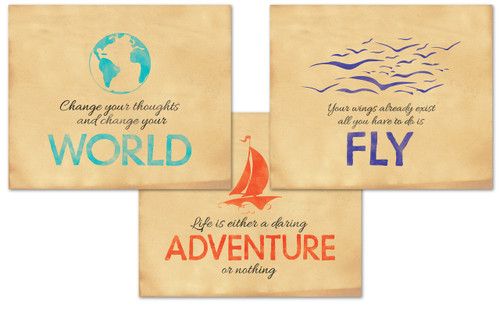 World, Fly, Adventure Inspirational Quote Poster Set