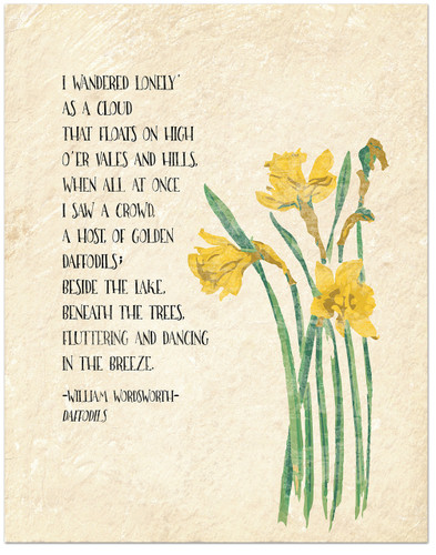 Golden Daffodils - William Wordsworth Inspirational Literary Quote from Daffodils. Fine Art Print For Classroom, Library, Home or Nursery