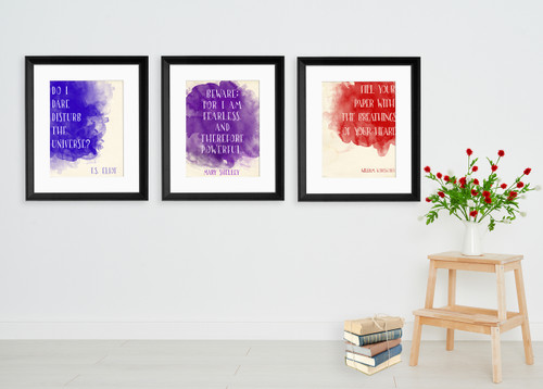 Powerful Inspiration Watercolor Art Print Set Featuring Writers William Wordsworth, Mary Shelley, and T.S. Eliot