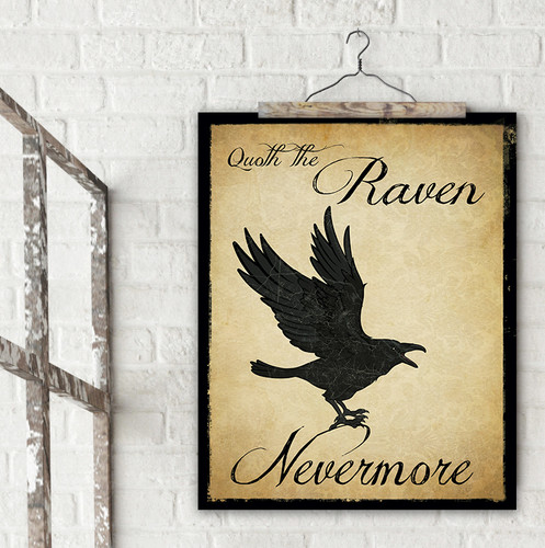 Nevermore Raven Literary Quote. Vintage Style Edgar Allan Poe Fine Art Print For Classroom, Library, Home or Dorm