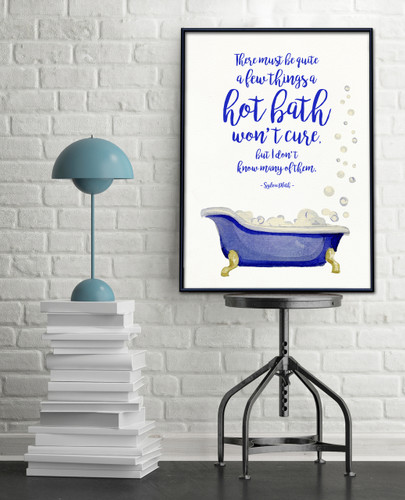 Hot Bath Literary Quote. Watercolor Sylvia Plath Fine Art Print For Classroom, Library, Home, Bath or Dorm