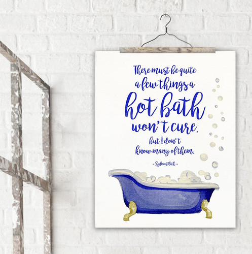 Hot Bath Literary Quote. Watercolor Sylvia Plath Fine Art Print For Classroom, Library, Home, Bath or Dorm