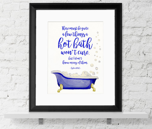 Hot Bath Literary Quote. Watercolor Sylvia Plath Fine Art Print For Classroom, Library, Home, Bath or Dorm