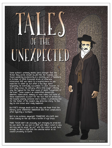 Strange Deaths Famous Authors Literary Art Print Featuring Poe, Williams, Twain, and Anderson