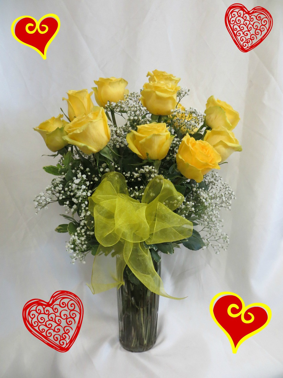 Beautiful One Dozen YELLOW Roses for Valentine's Delivery