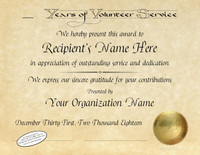 certificate for years of service