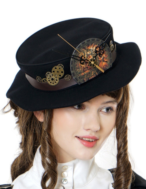 Beyond the End of Time, Steampunk Gear Wheel Decorated Woolen Flat Hat*2colors Beyond the End of Time, Steampunk Gear Wheel Decorated Woolen Flat Hat*2colors
