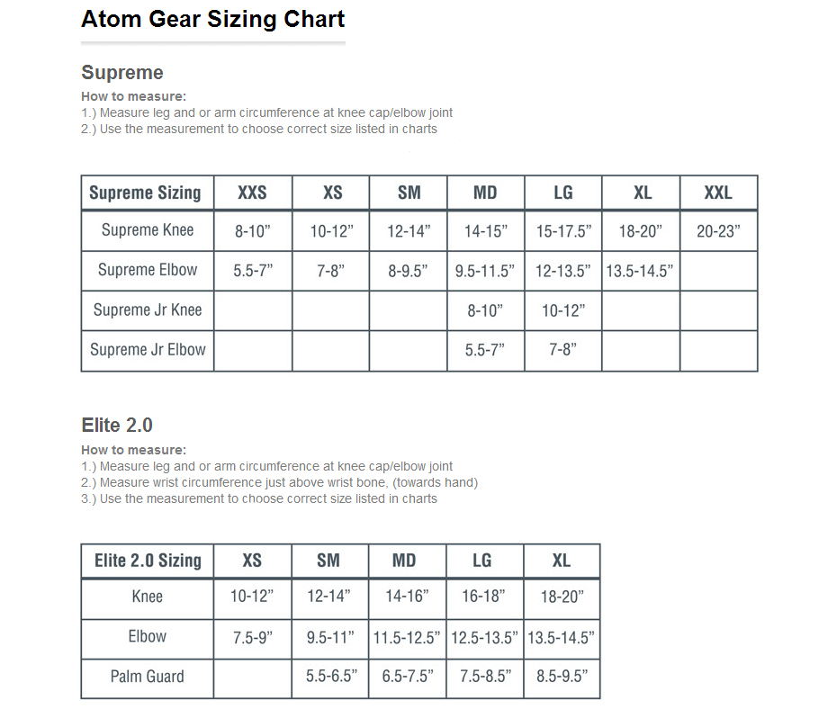 atom gear pad sizing chart rollerskatenation com atom size chart