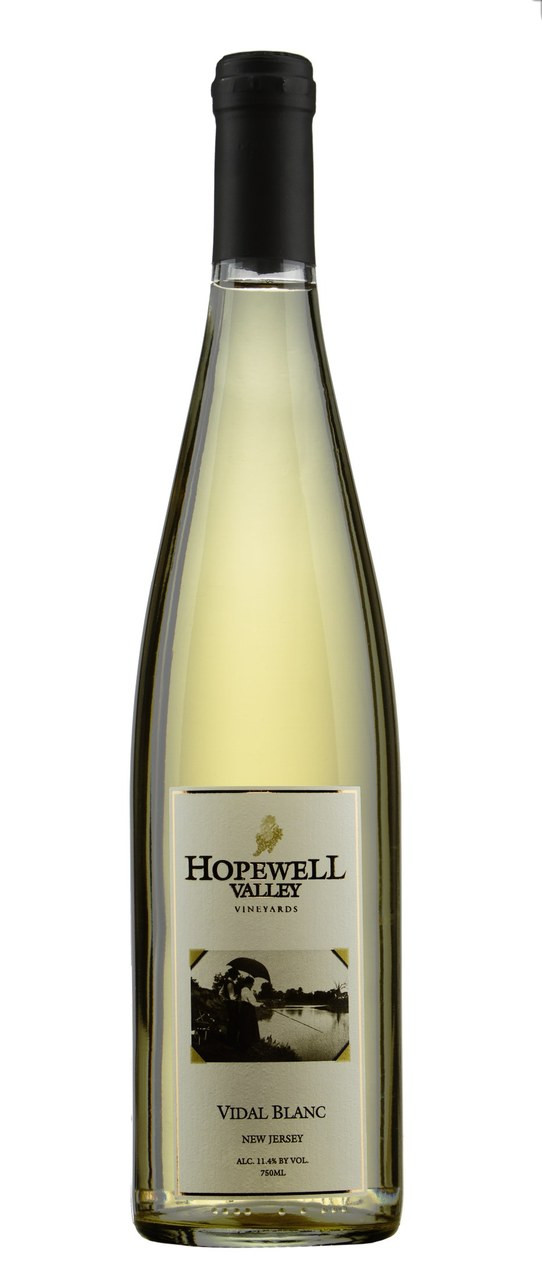 bottle of Vidal Blanc wine produced by Hopewell Valley Vineyards ...