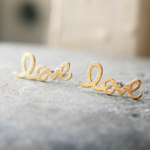 gold earrings word stud kellinsilver earring