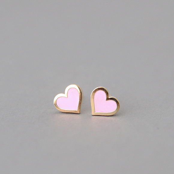Pink Heart Stud Earrings Silver Post