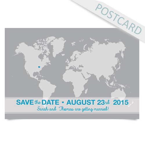 simple world map save the date postcards image 1