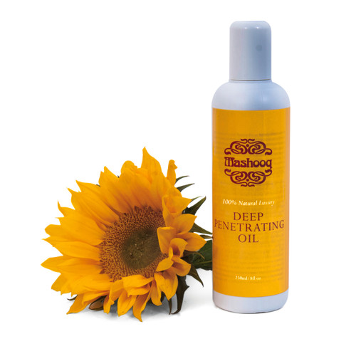 Do you want to say goodbye to bad hair days and have great looking hair everyday? Mashooq’s Deep Penetrating Oil is truly versatile and can be used for deep conditioning hair, protecting against heat and chemicals, and to treat dry scalps. With regular use it will leave your hair baby soft, easier to manage and style with improved shine. Our magic oil is a unique blend of six natural oils – coconut, sweet almond, olive, sunflower, palm and wheat germ – packed full of vitamins and other nutrients to feed and protect your hair. It is suited to all hair types. Do you want to say goodbye to bad hair days and have great looking hair everyday? Mashooq’s Deep Penetrating Oil is truly versatile and can be used for deep conditioning hair, protecting against heat and chemicals, and to treat dry scalps. With regular use it will leave your hair baby soft, easier to manage and style with improved shine. Our magic oil is a unique blend of six natural oils – coconut, sweet almond, olive, sunflower, palm and wheat germ – packed full of vitamins and other nutrients to feed and protect your hair. It is suited to all hair types.