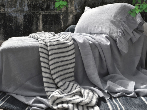 Luxurious light grey linen flat sheet, Queen and King sizes