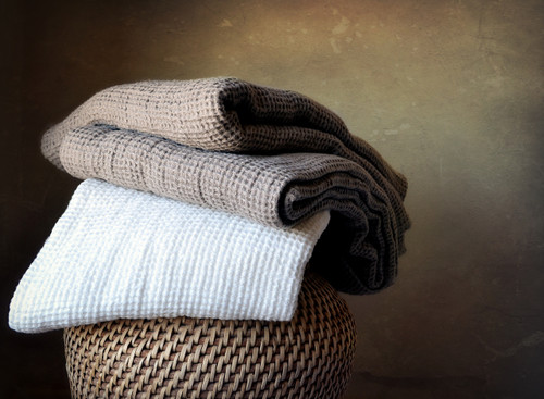 Waffle linen bath towel, undyed natural linen