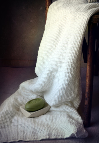Natural linen bathroom towel/Waffle texture/Ivory