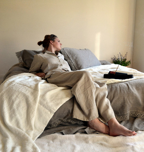 Natural stonewashed linen sleepwear. Pajama Set