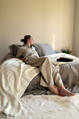Natural stonewashed linen sleepwear. Pajama Set