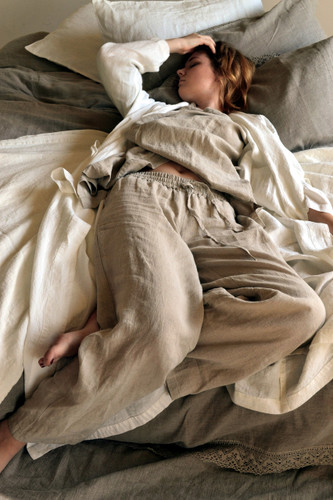 Natural stonewashed linen sleepwear. Pajama Set