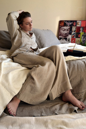 Natural stonewashed linen sleepwear. Pajama Set