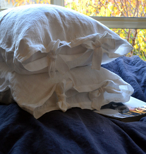 Antique white linen pillow case with ties