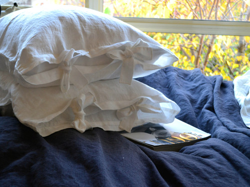 Antique white linen pillow case with ties