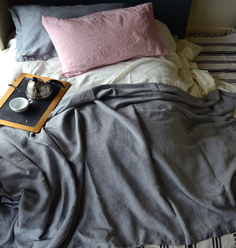Dove Grey Rough Linen Bed cover/Coverlet