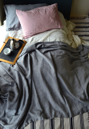 Dove Grey Rough Linen Bed cover/Coverlet