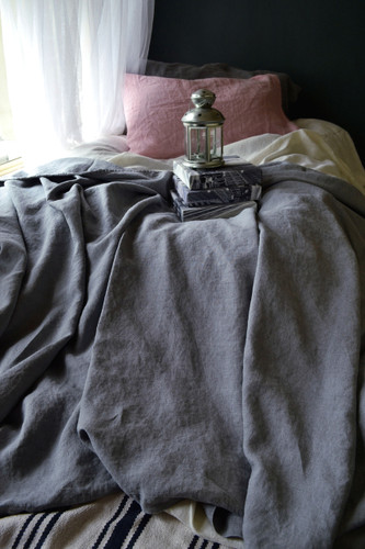 Dove Grey Rough Linen Bed cover/Coverlet
