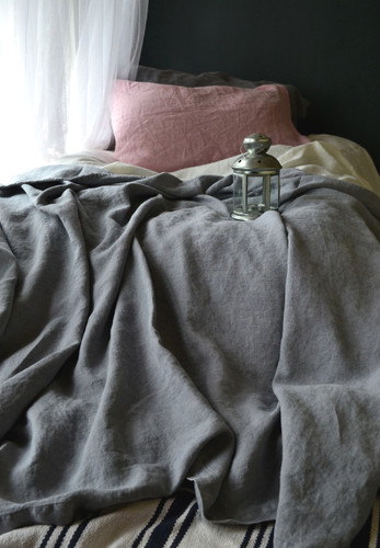 Dove Grey Rough Linen Bed cover/Coverlet
