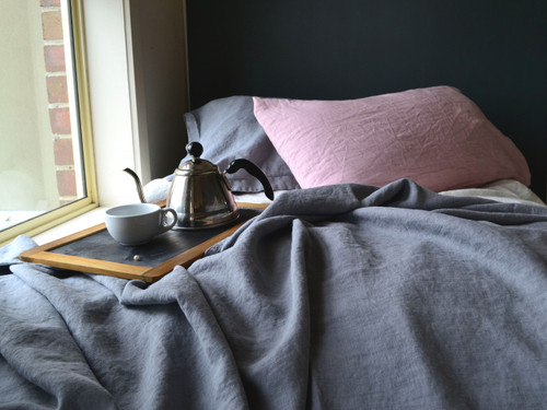 Dove Grey Rough Linen Bed cover/Coverlet