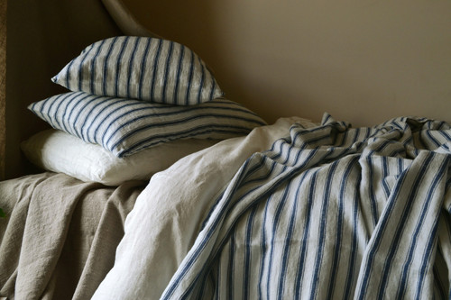 French Navy Ticking Stonewashed Linen Pillowcase
