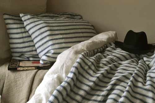 French Navy Ticking Stonewashed Linen Pillowcase
