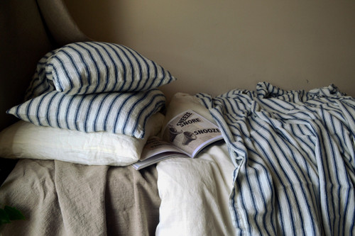 French Navy Ticking Stonewashed Linen Pillowcase