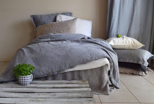 Dove Grey stonewashed linen quilt cover. Heavy weight rustic linen