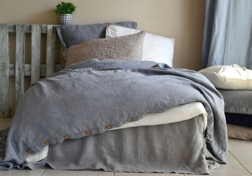 Dove Grey stonewashed linen quilt cover. Heavy weight rustic linen