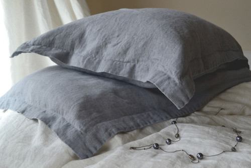 Dove Grey Rustic Linen Pillowcases, set of 2