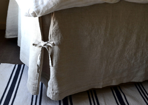 Box Pleated Dust Ruffle, Natural stonewashed linen