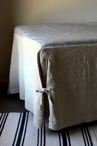 Box Pleated Dust Ruffle, Natural stonewashed linen