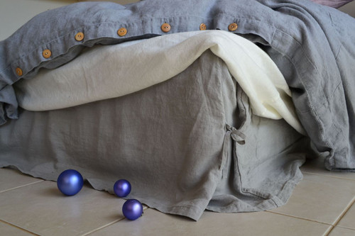 Light Grey Box Pleated Dust Ruffle, Natural stonewashed linen