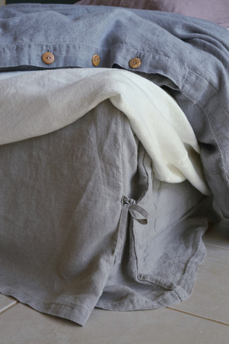 Light Grey Box Pleated Dust Ruffle, Natural stonewashed linen