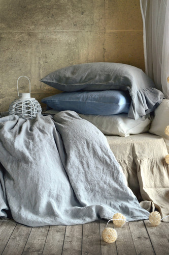 Pure Elegance, light grey stonewashed linen duvet/quilt cover