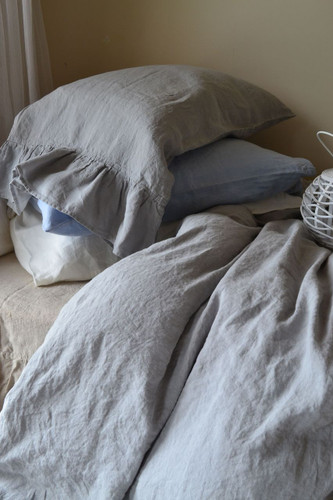 Pure Elegance, light grey stonewashed linen duvet/quilt cover