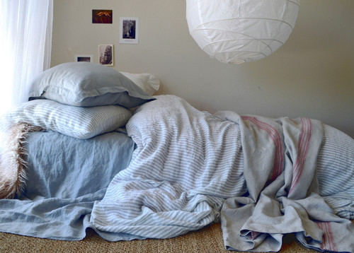 Grey and White Striped linen duvet cover