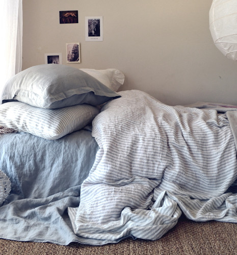 Grey and White Striped linen duvet cover