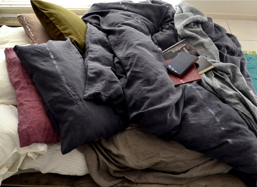 Charcoal stonewashed linen pillow case