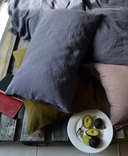 Charcoal stonewashed linen pillow case