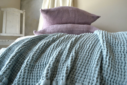 Waffle linen blanket, Duck Egg Blue